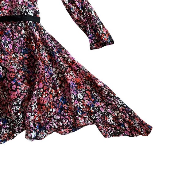 Maje Relana 100% Silk Mini Dress Floral Print Belted Cropped Sleeves Size Med 38 - Picture 10 of 12